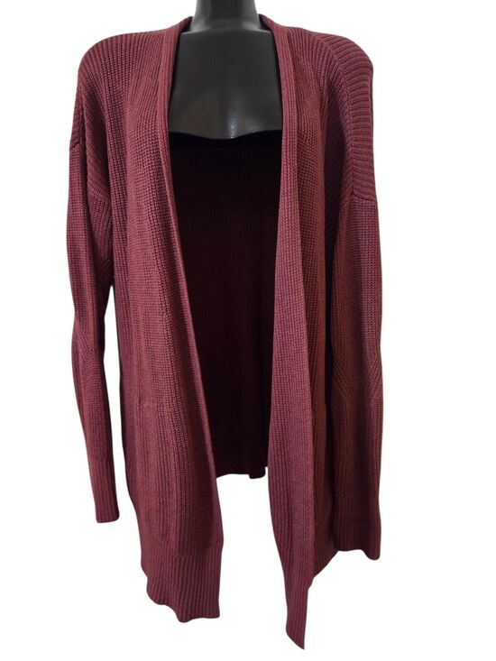 lululemon athletica Sweaters - Lululemon Cashlu Sweater Wrap Knit Pockets Heathered Mulled Wine Women's L/XL U2